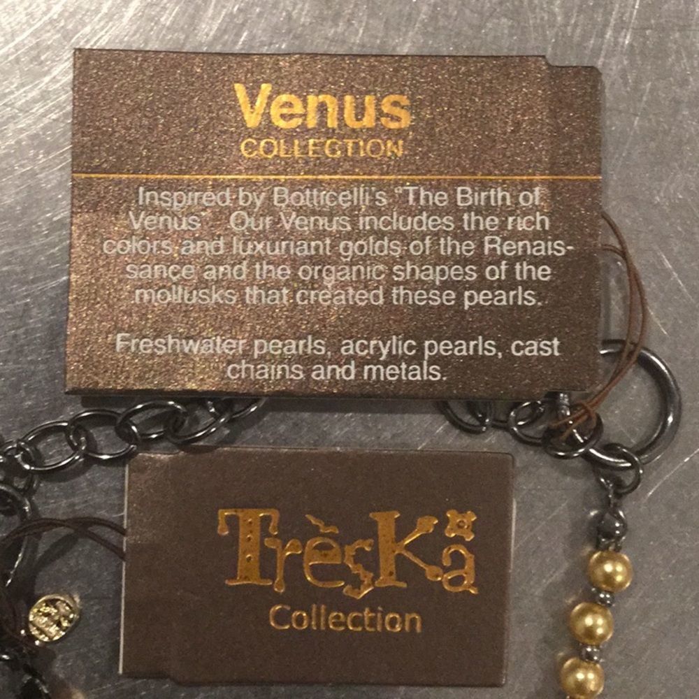 NWT, Treska Venus, Long Boho Necklace w/Pearls, Cast Metals & Chains - Picture 5 of 5